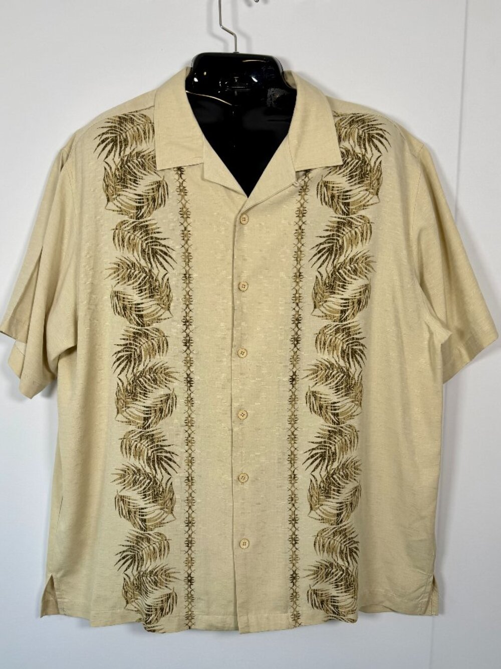 Caribbean Joe Men’s 2XL Beige Silk Tropical Floral Short Sleeve Button-Up